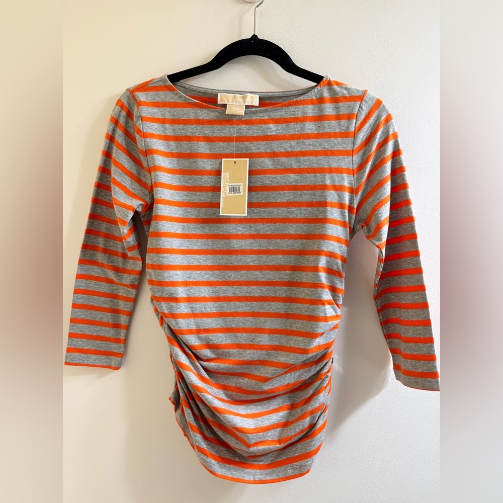Michael Kors Gray and Orange Striped Top Size PS - Picture 2 of 8